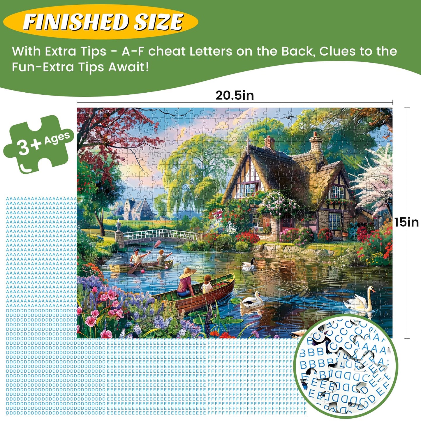 Maiqufa 500-Piece Waterside Cottage Puzzle – Eco-Friendly Recycled Cardboard, HD Details, 20.5 x 15 in