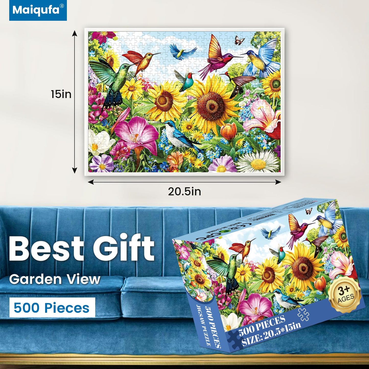 Maiqufa 500-Piece Summer Birds Garden Puzzle for Adults – Recycled Cardboard Jigsaw
