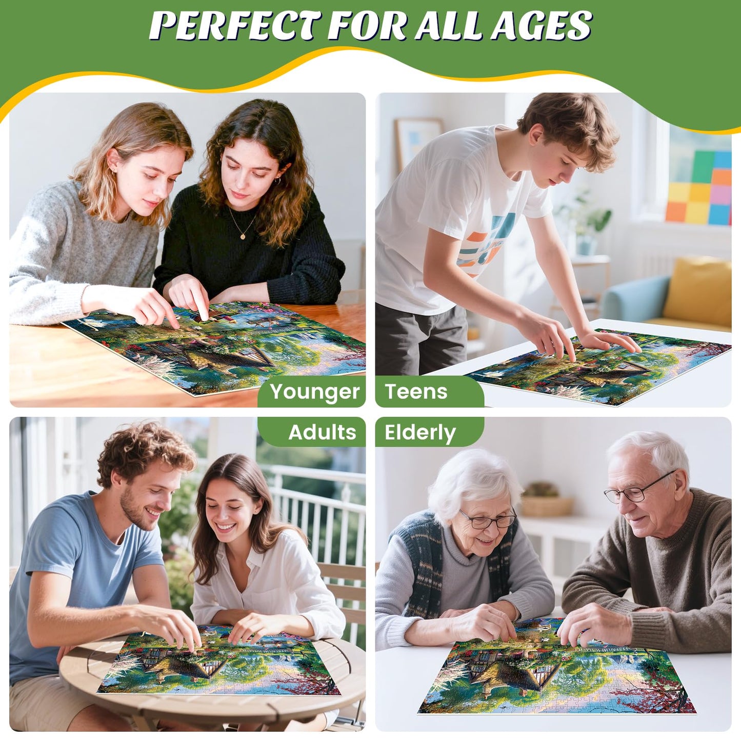 Maiqufa 500-Piece Waterside Cottage Puzzle – Eco-Friendly Recycled Cardboard, HD Details, 20.5 x 15 in