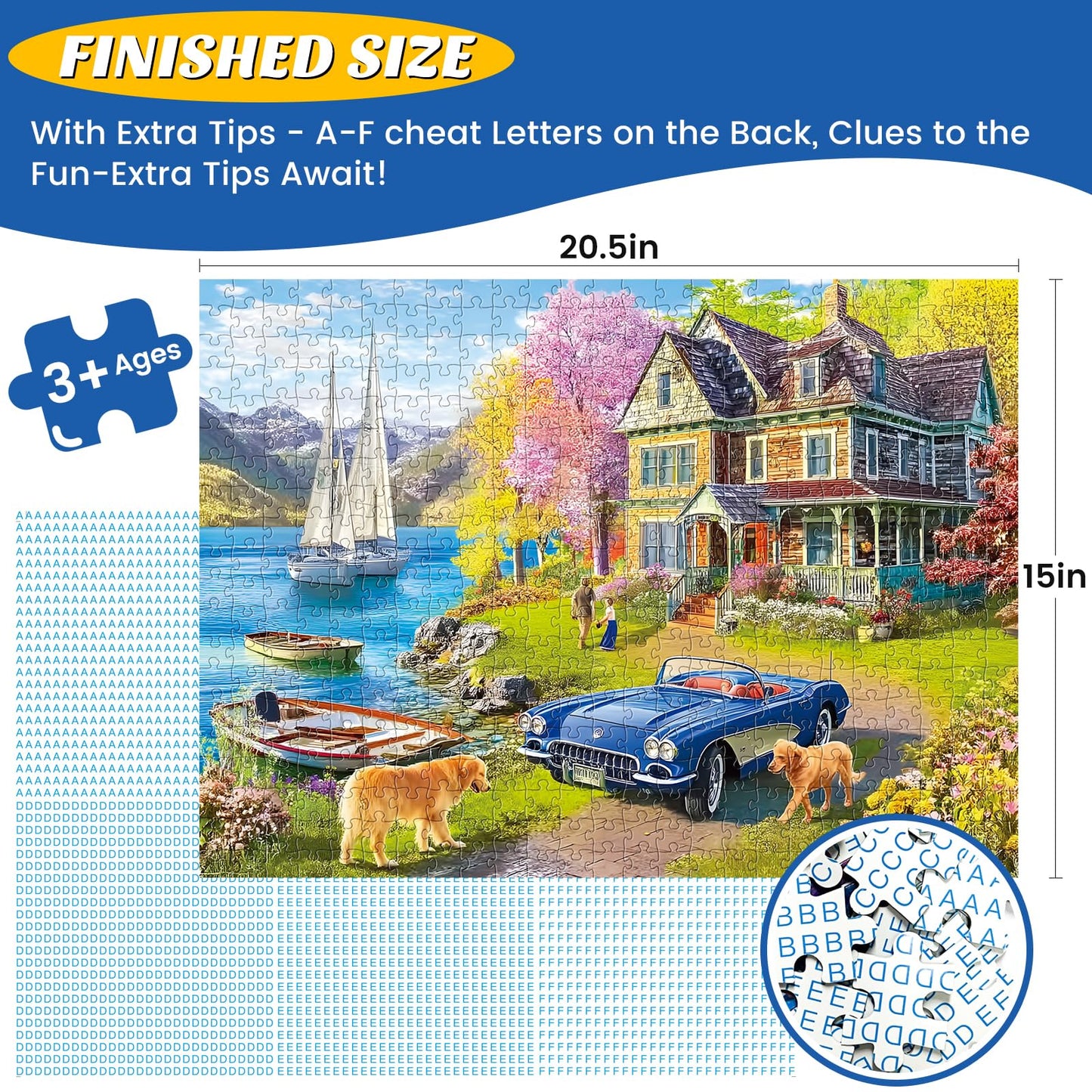 Maiqufa 500-Piece Lake Vacation Puzzle – House & Dogs Landscape, 20.5 x 15 in