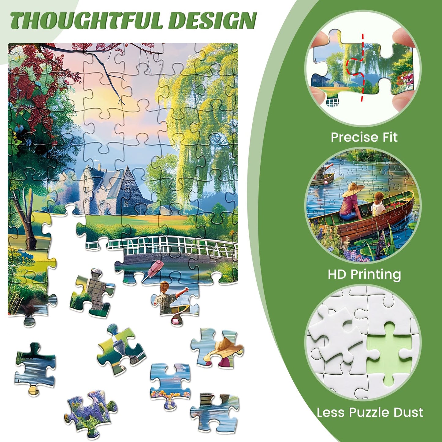Maiqufa 500-Piece Waterside Cottage Puzzle – Eco-Friendly Recycled Cardboard, HD Details, 20.5 x 15 in