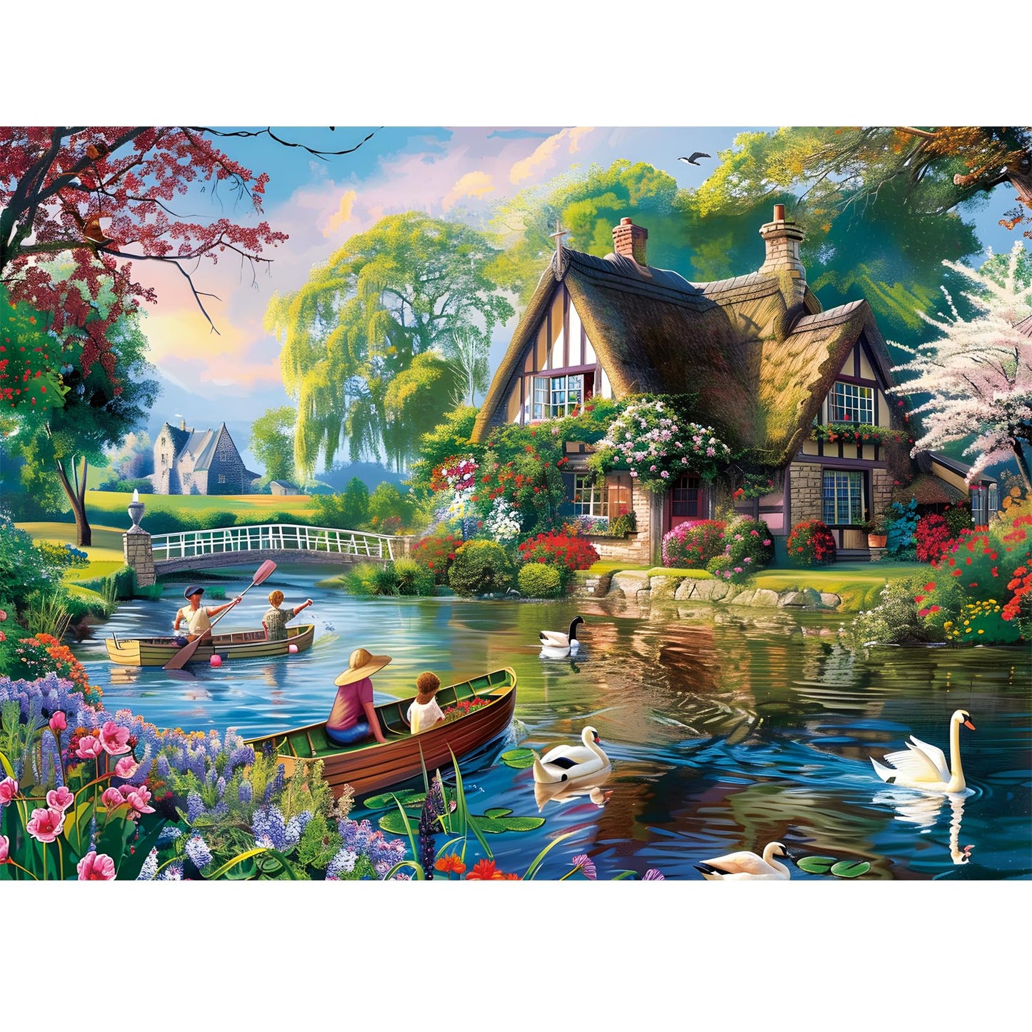 Maiqufa 500-Piece Waterside Cottage Puzzle – Eco-Friendly Recycled Cardboard, HD Details, 20.5 x 15 in