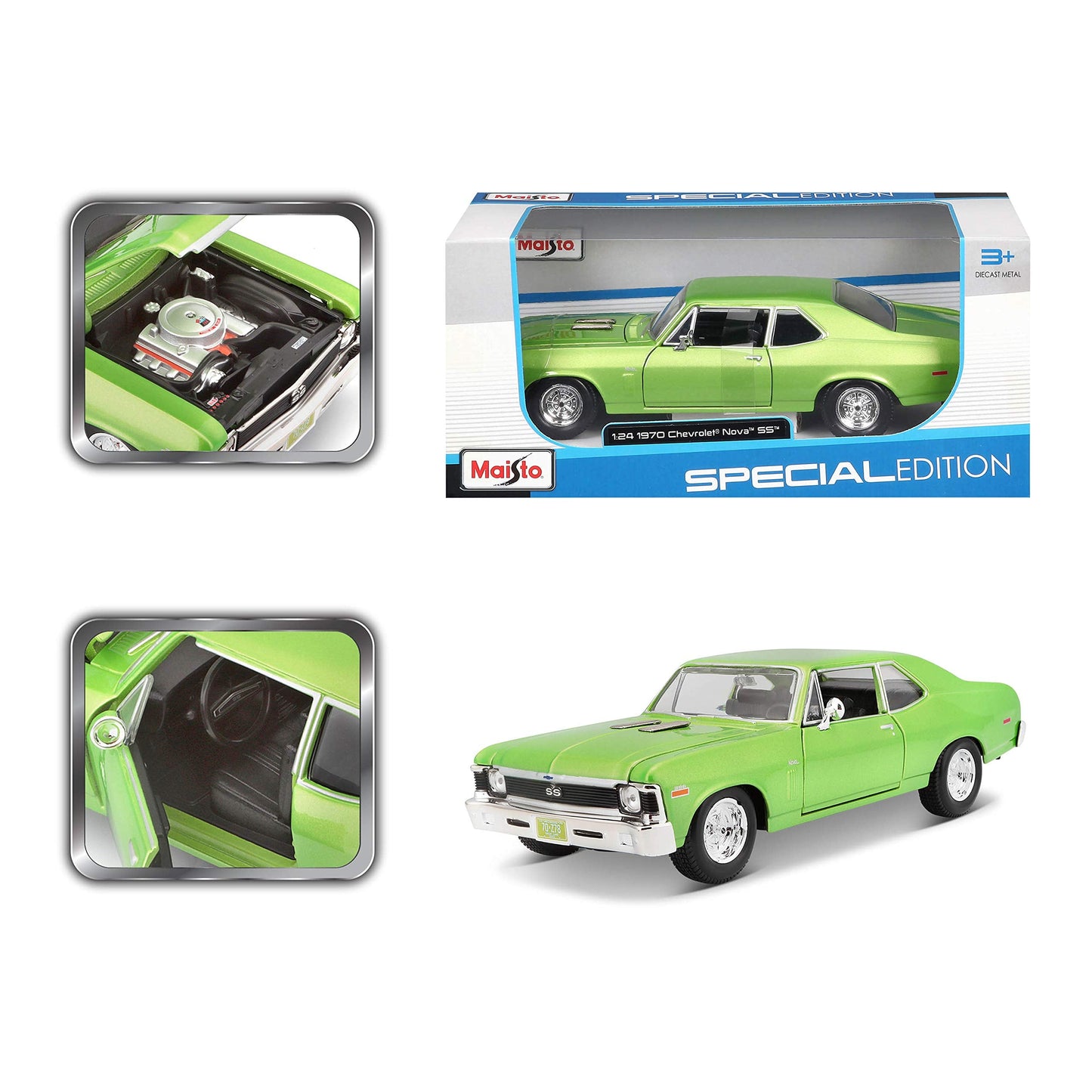 Maisto 1:24 Scale 1970 Chevrolet Nova SS Diecast – Green (Colors May Vary)