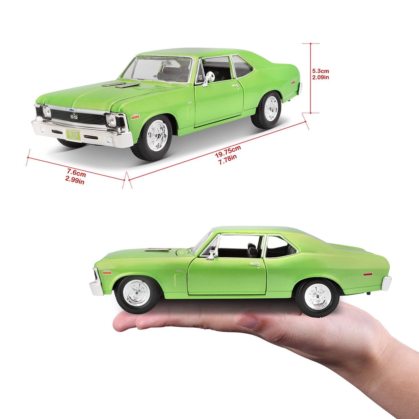 Maisto 1:24 Scale 1970 Chevrolet Nova SS Diecast – Green (Colors May Vary)