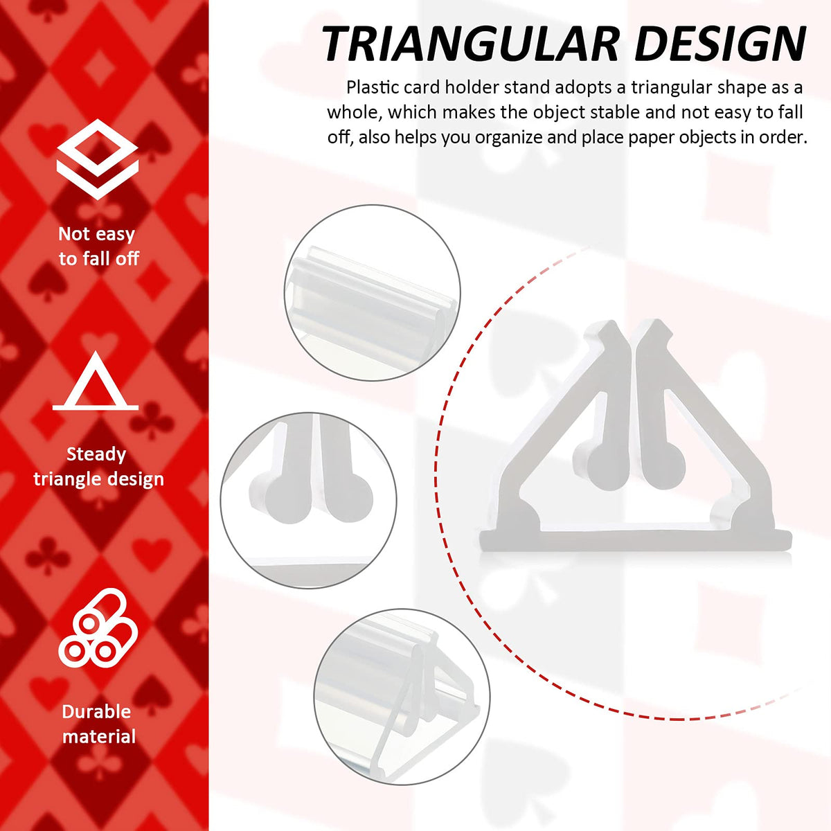 Maitys 24 Pcs Transparent Plastic Game Card Stands – Durable Triangle Stands for Board Games