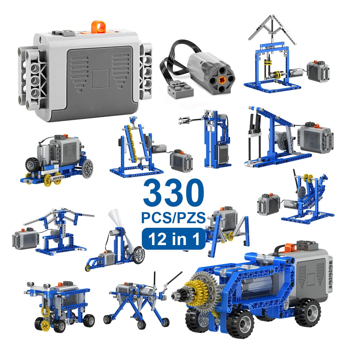 Maiwaput 330Pcs Building Kit – 12-in-1 STEM Toys with Electric Motor for Kids 6+