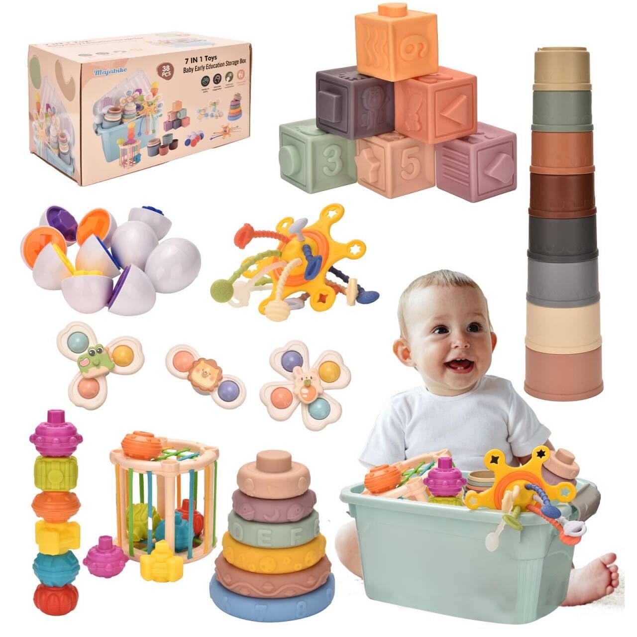 Majabike 9-in-1 Montessori Teething & Sensory Toys for Babies 6-12 Months