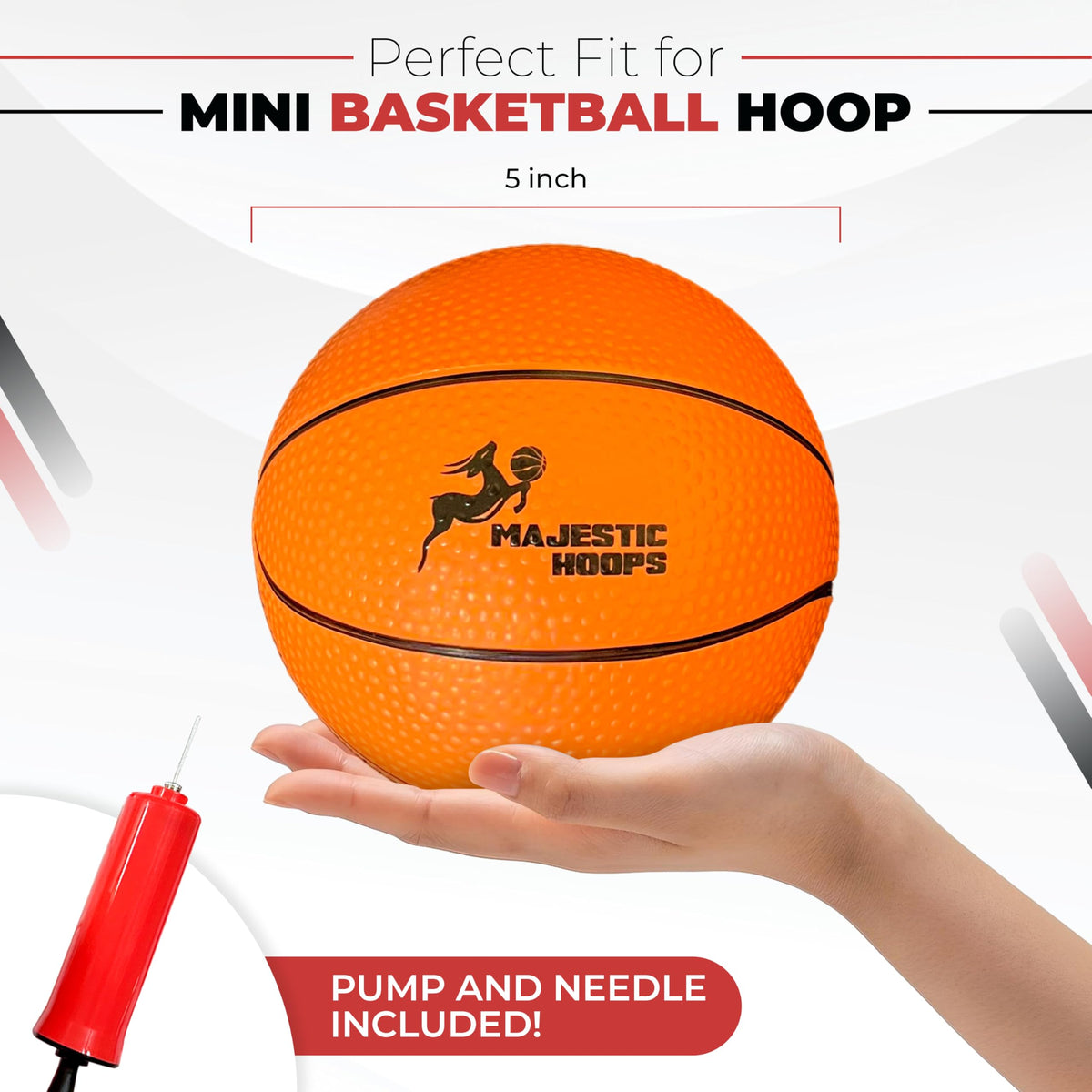 Majestic Hoops Mini Basketballs – 4-Pack, 5-Inch with Pump for Over-The-Door Hoops