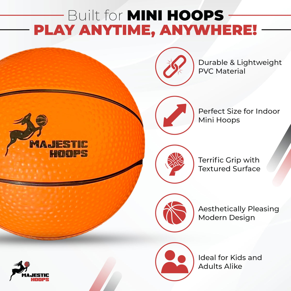 Majestic Hoops Mini Basketballs – 4-Pack, 5-Inch with Pump for Over-The-Door Hoops