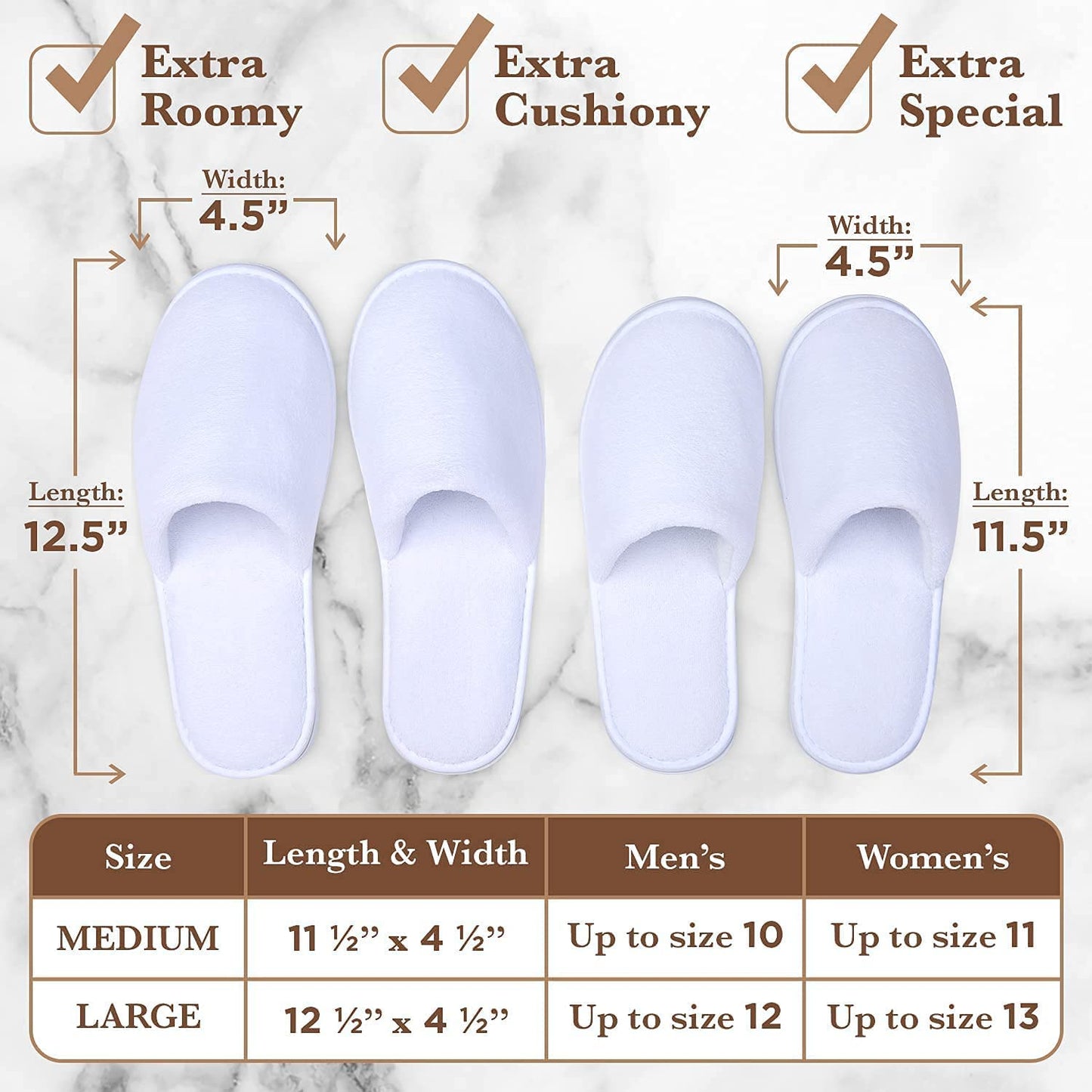 MAJI SIMPLY JOYOUS White Spa Slippers for Women – 6-Pack Guest Slippers, Non-Slip, Closed-Toe, Travel-Friendly