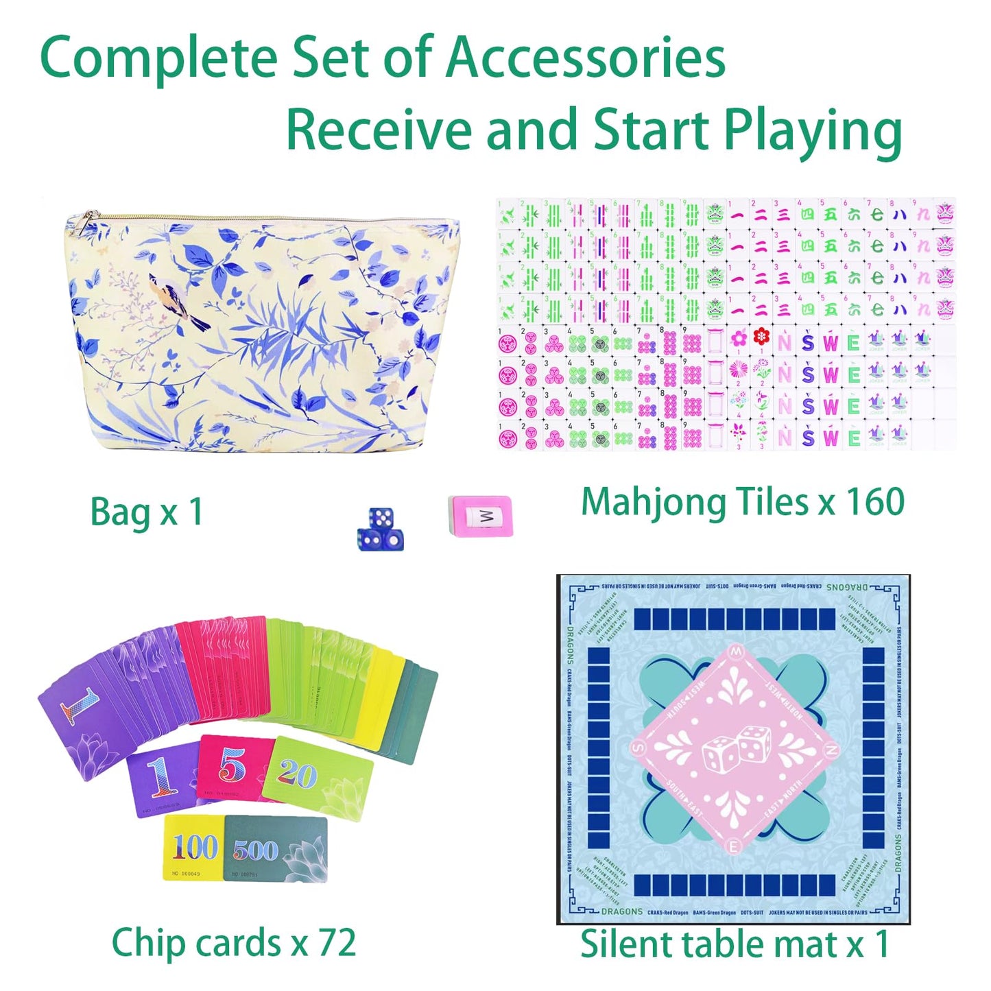 MAJONIX American Mahjong Game Set - Acrylic Green Tiles, 160-Piece Western Mahjong Kit