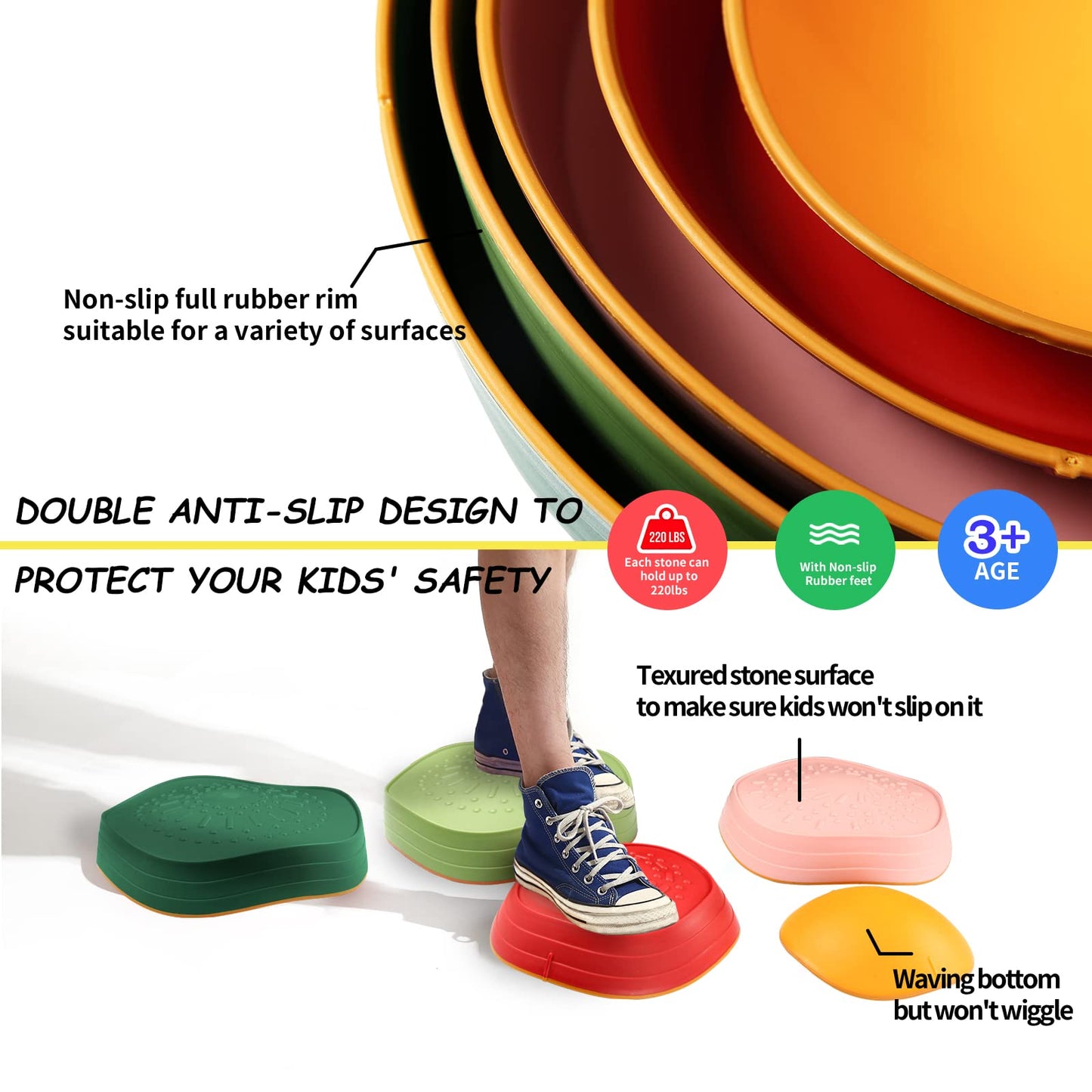 makarci Balance Stepping Stones for Kids | Non-Slip Sensory Play & Obstacle Course (Ages 3+)