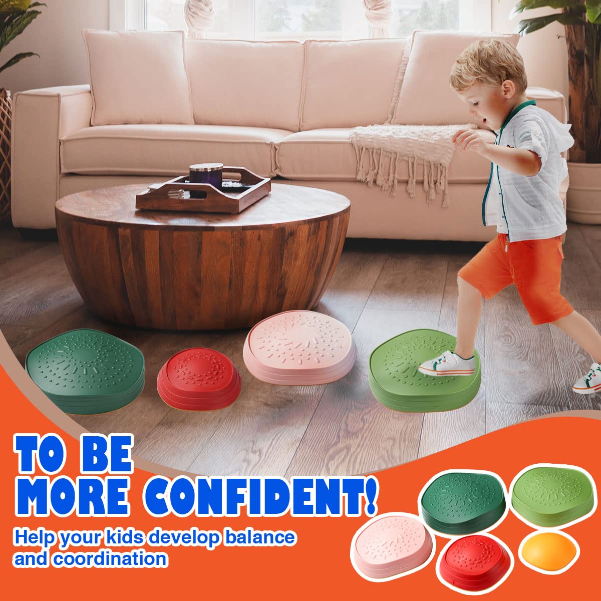 makarci Balance Stepping Stones for Kids | Non-Slip Sensory Play & Obstacle Course (Ages 3+)