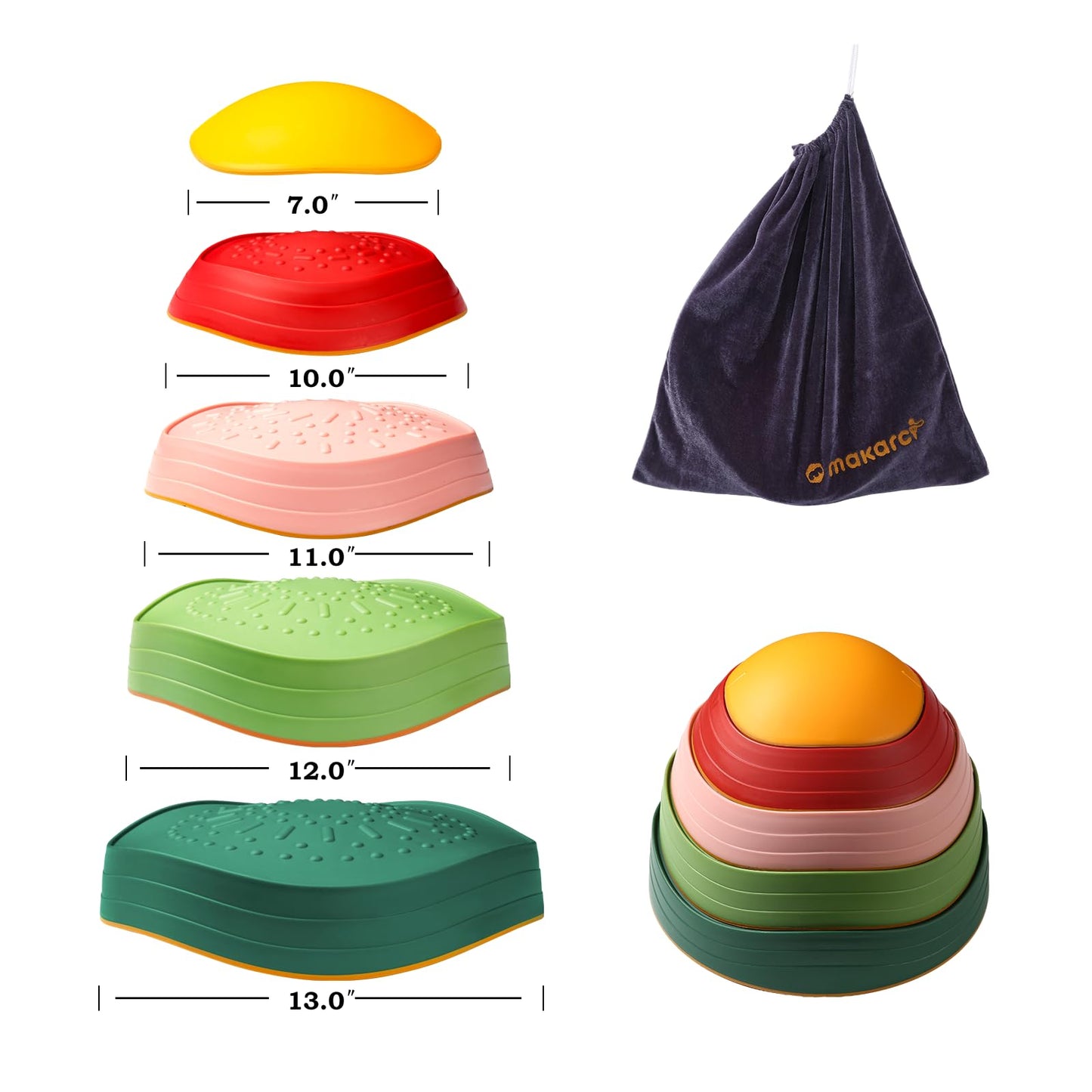 makarci Balance Stepping Stones for Kids | Non-Slip Sensory Play & Obstacle Course (Ages 3+)