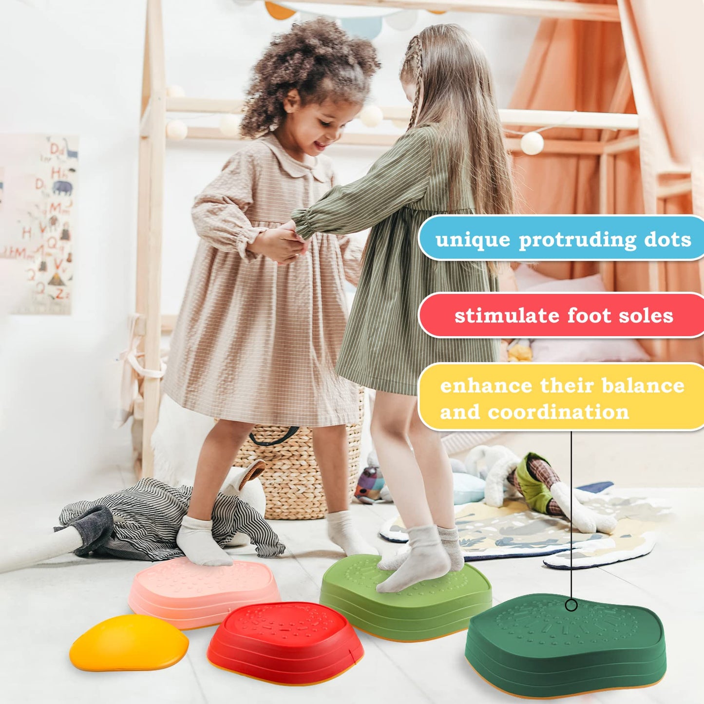makarci Balance Stepping Stones for Kids | Non-Slip Sensory Play & Obstacle Course (Ages 3+)