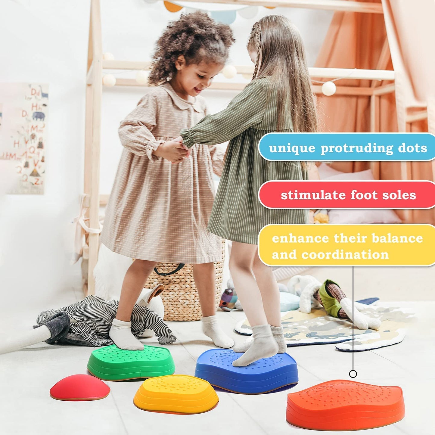 makarci Stepping Stones for Kids – 5pc Non-Slip Balance Stones