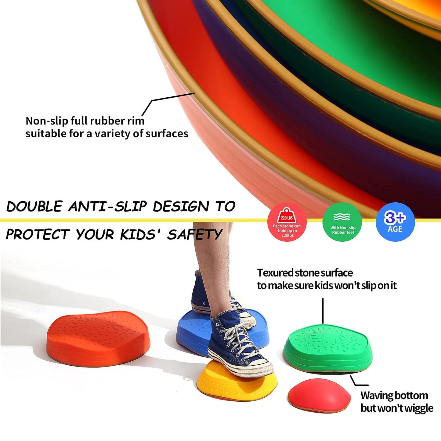 makarci Stepping Stones for Kids – 5pc Non-Slip Balance Stones