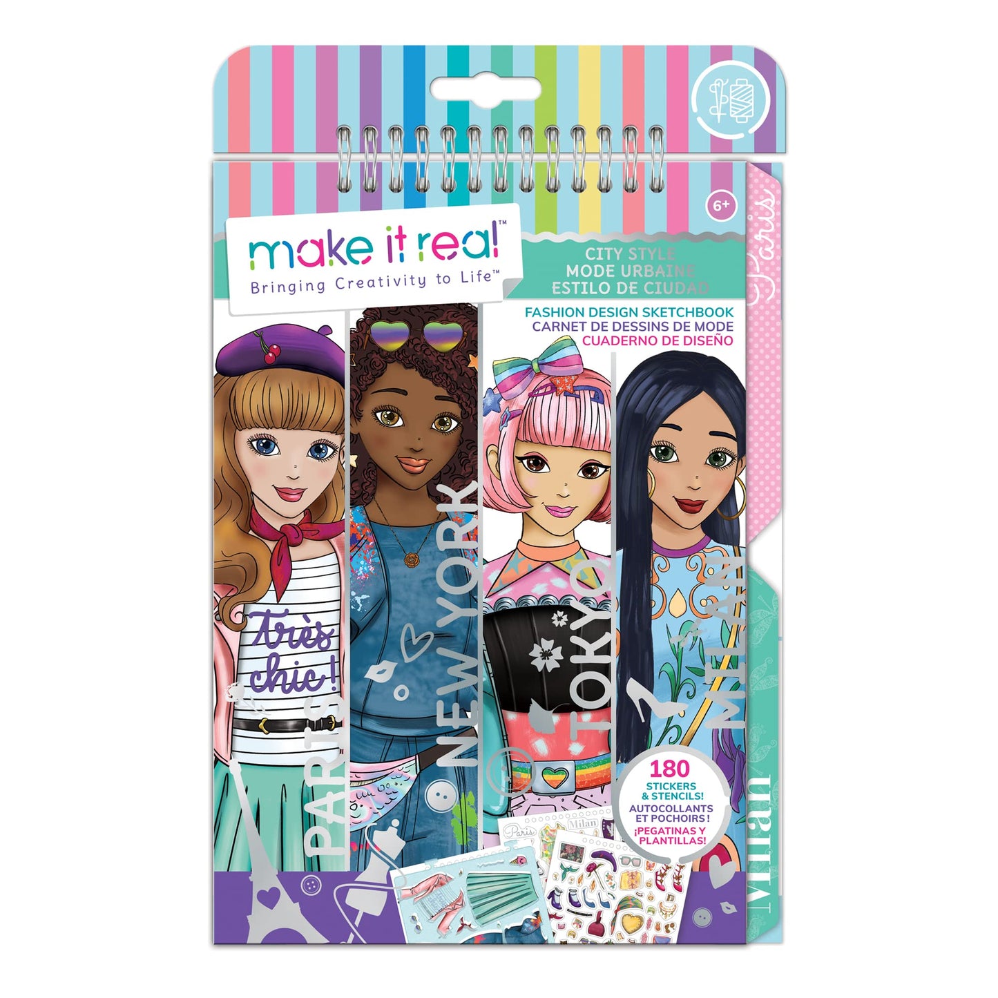 Make It Real City Style Fashion Design Sketchbook for Girls – Includes Sketchbook, Stencils & Stickers