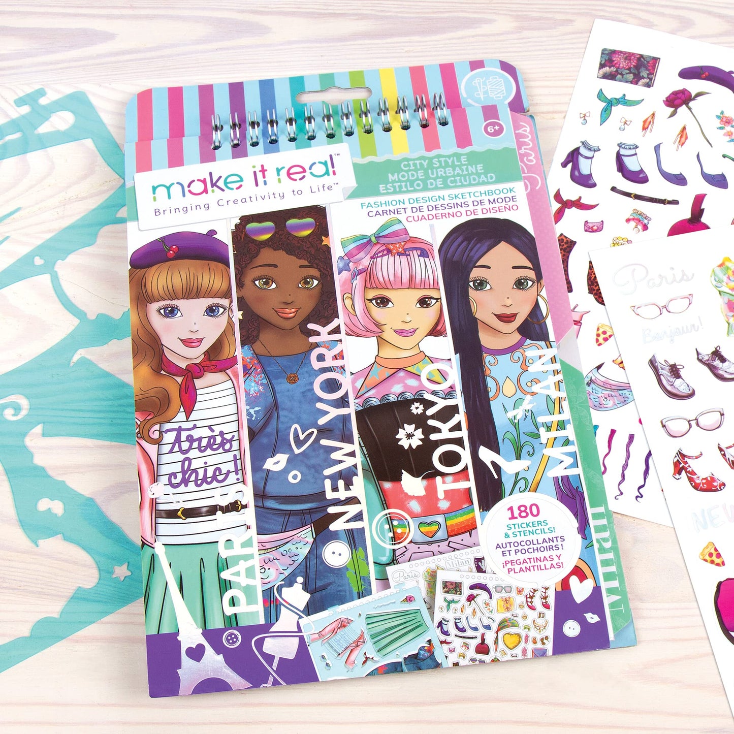 Make It Real City Style Fashion Design Sketchbook for Girls – Includes Sketchbook, Stencils & Stickers