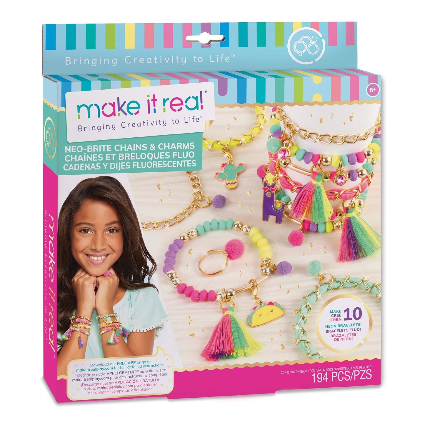 Make It Real Neo-Brite Chains & Charms Kit – 10 Unique Bracelets, 195 Pieces