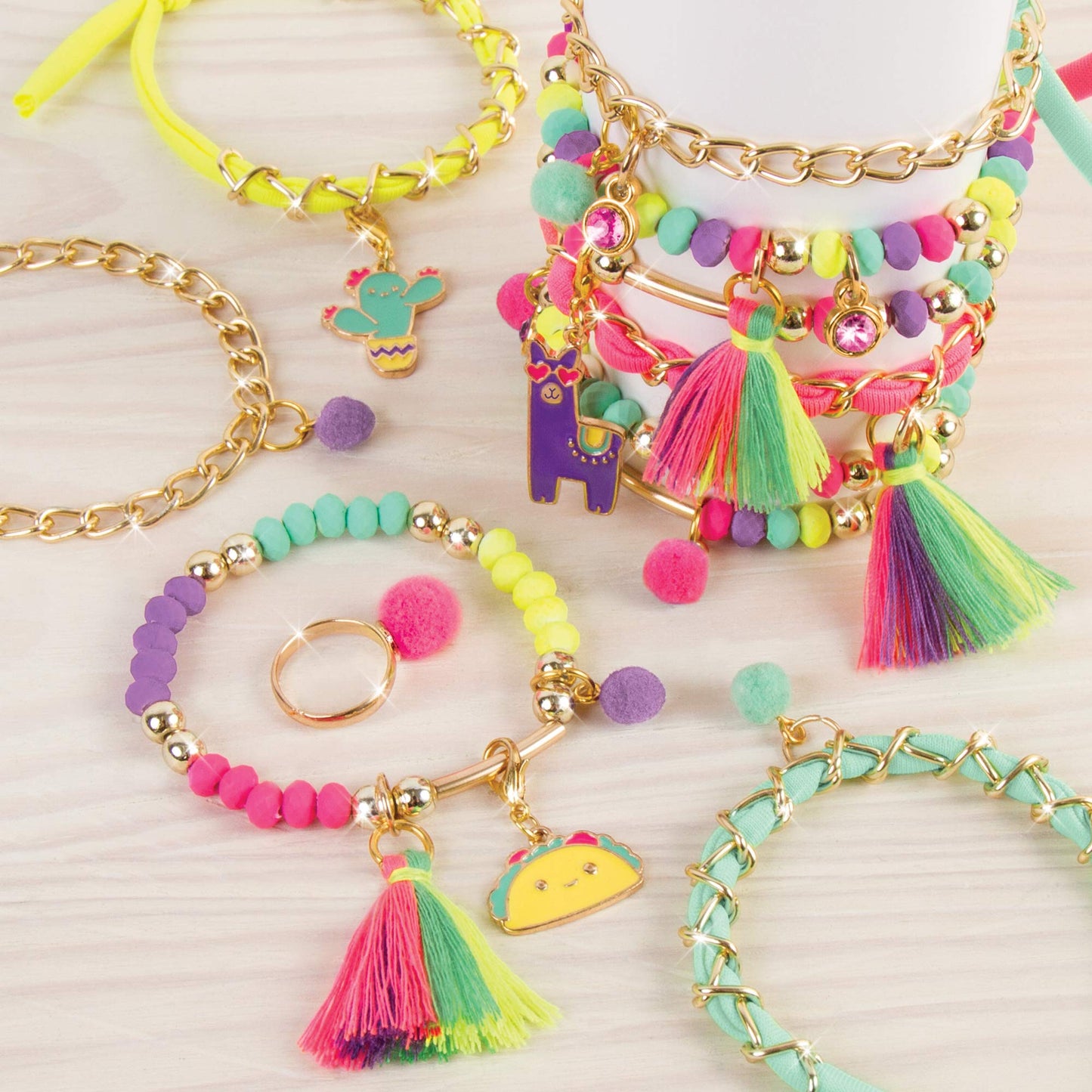 Make It Real Neo-Brite Chains & Charms Kit – 10 Unique Bracelets, 195 Pieces