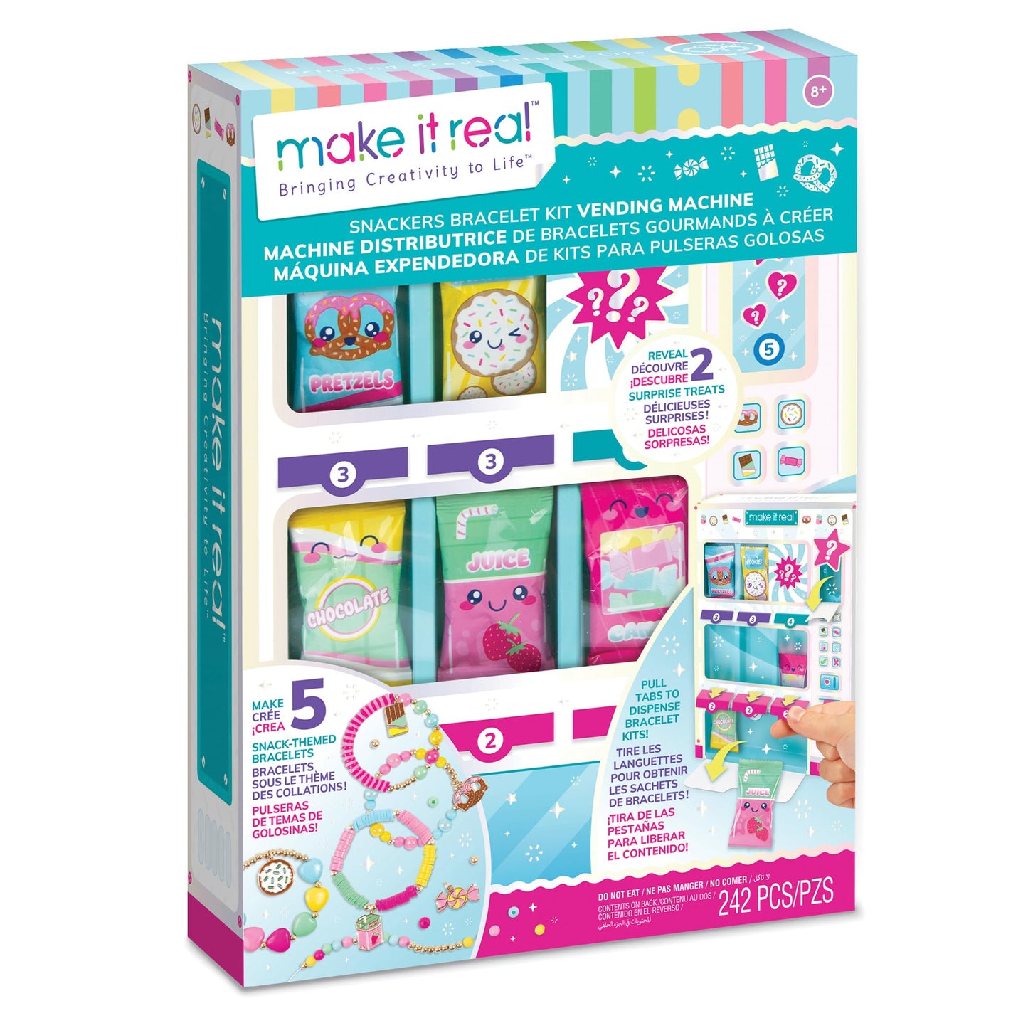 Make It Real: Snackers Bracelet Kit Vending Machine – Create 5 Snack-Themed Charm Bracelets for Girls 8+