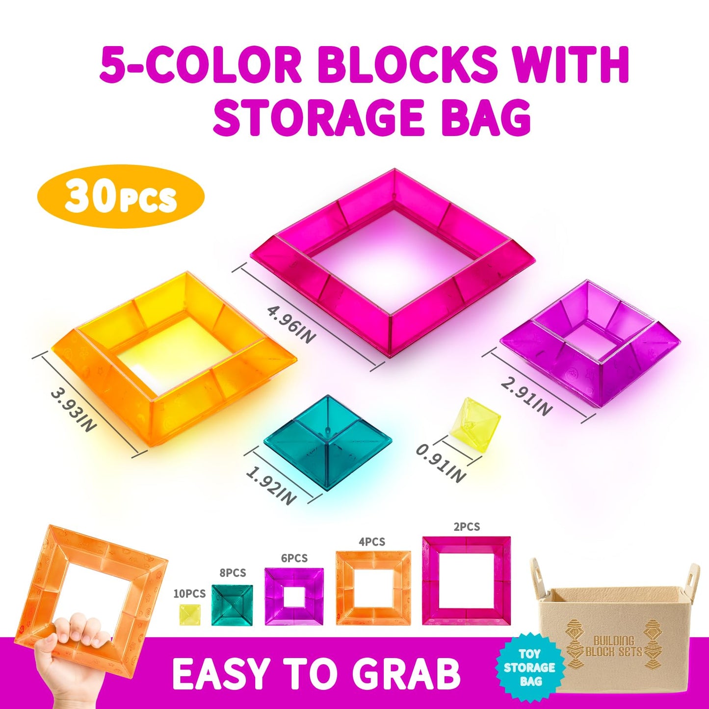 MAKE KIDS SMILE BUBBLE FUN Translucent 30-Piece Building Block Set for Light Table STEM Play