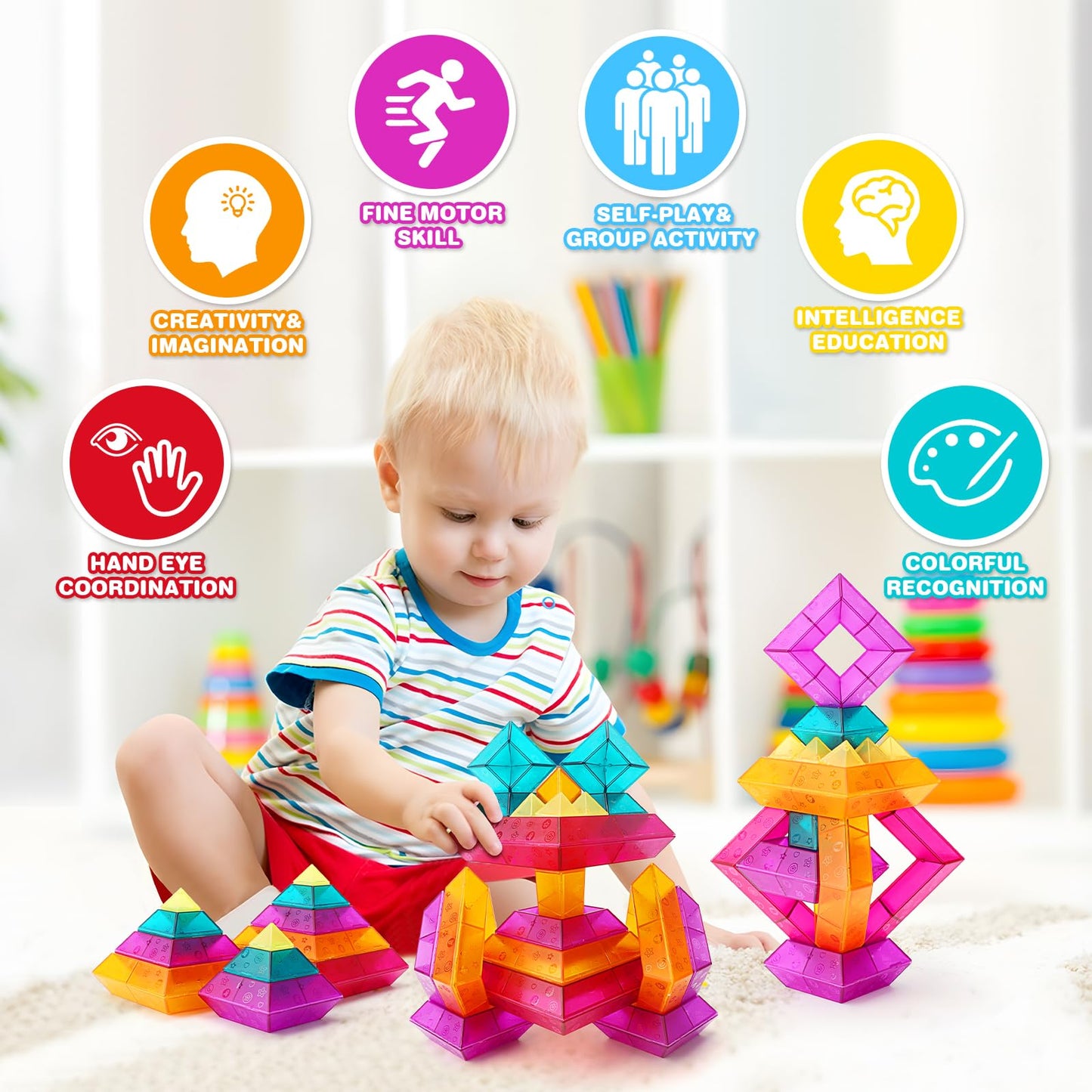 MAKE KIDS SMILE BUBBLE FUN Translucent 30-Piece Building Block Set for Light Table STEM Play