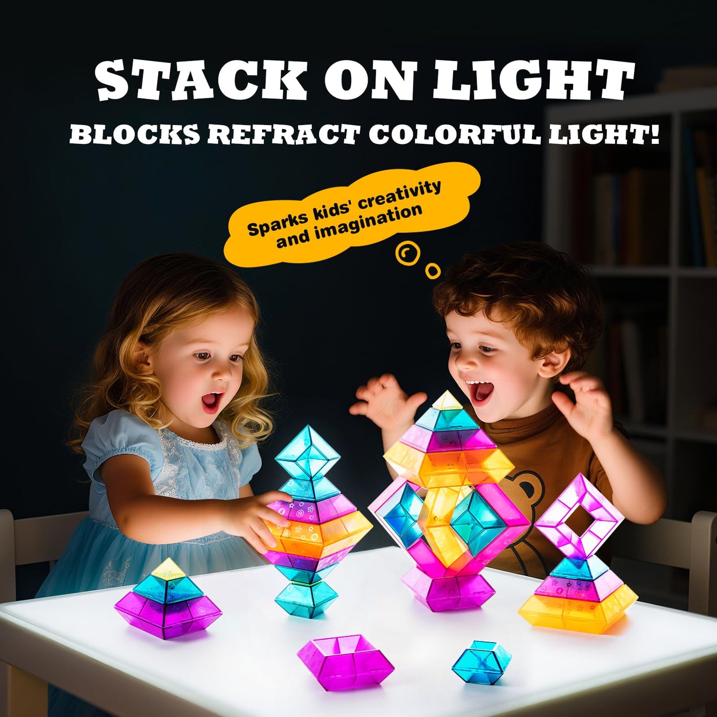MAKE KIDS SMILE BUBBLE FUN Translucent 30-Piece Building Block Set for Light Table STEM Play