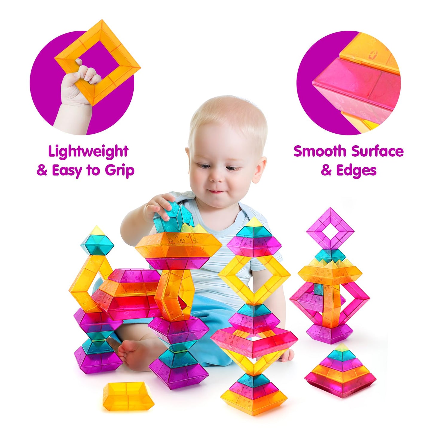MAKE KIDS SMILE BUBBLE FUN Translucent 30-Piece Building Block Set for Light Table STEM Play