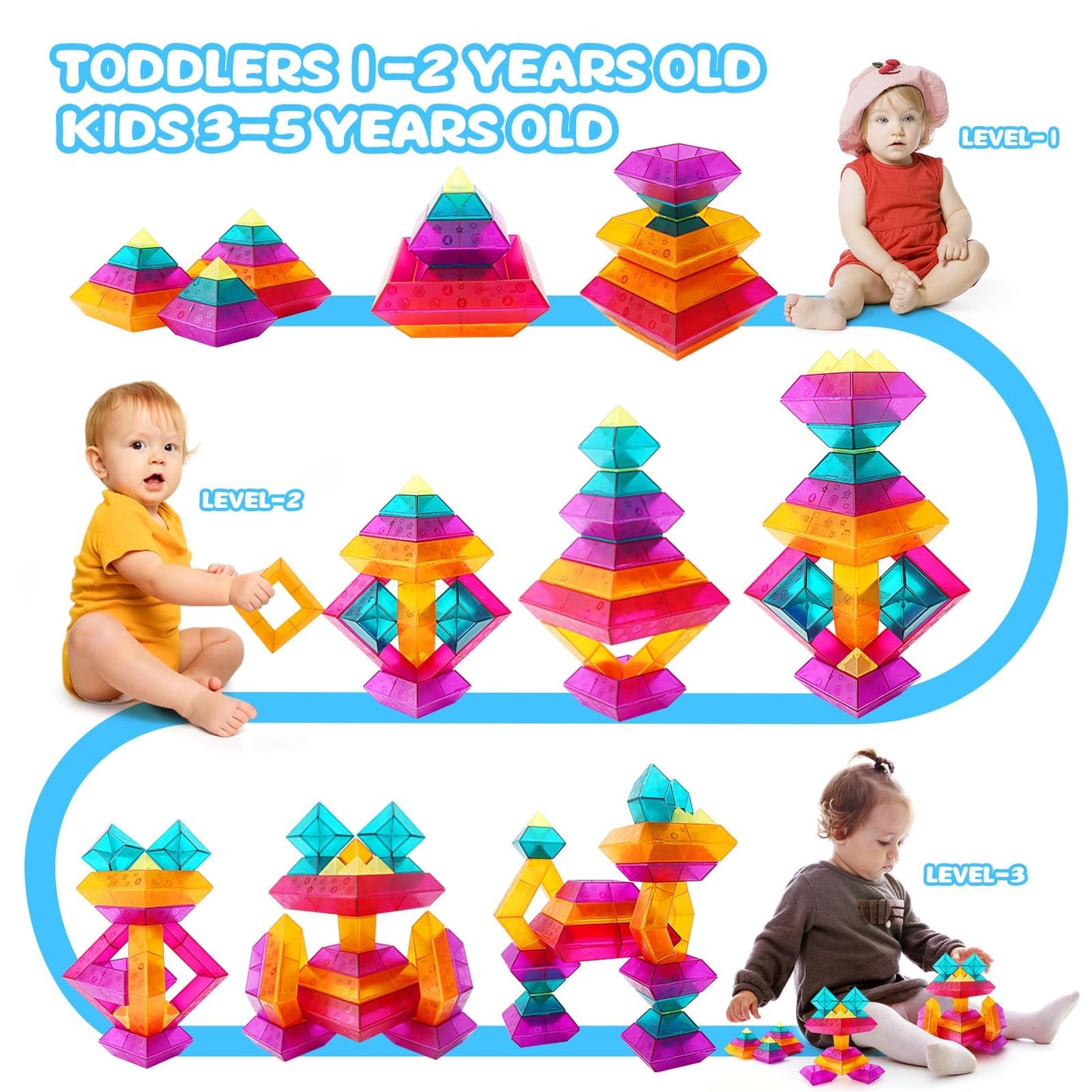 MAKE KIDS SMILE BUBBLE FUN Translucent 30-Piece Building Block Set for Light Table STEM Play