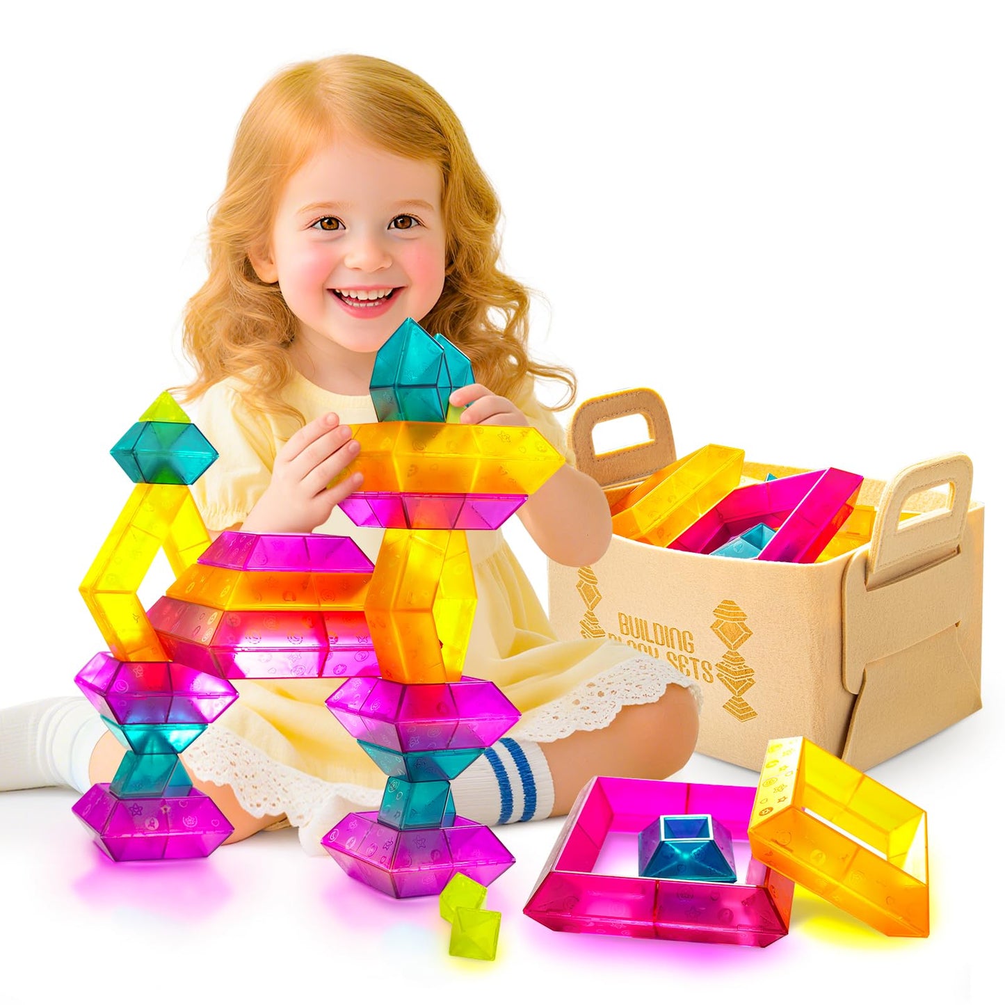 MAKE KIDS SMILE BUBBLE FUN Translucent 30-Piece Building Block Set for Light Table STEM Play