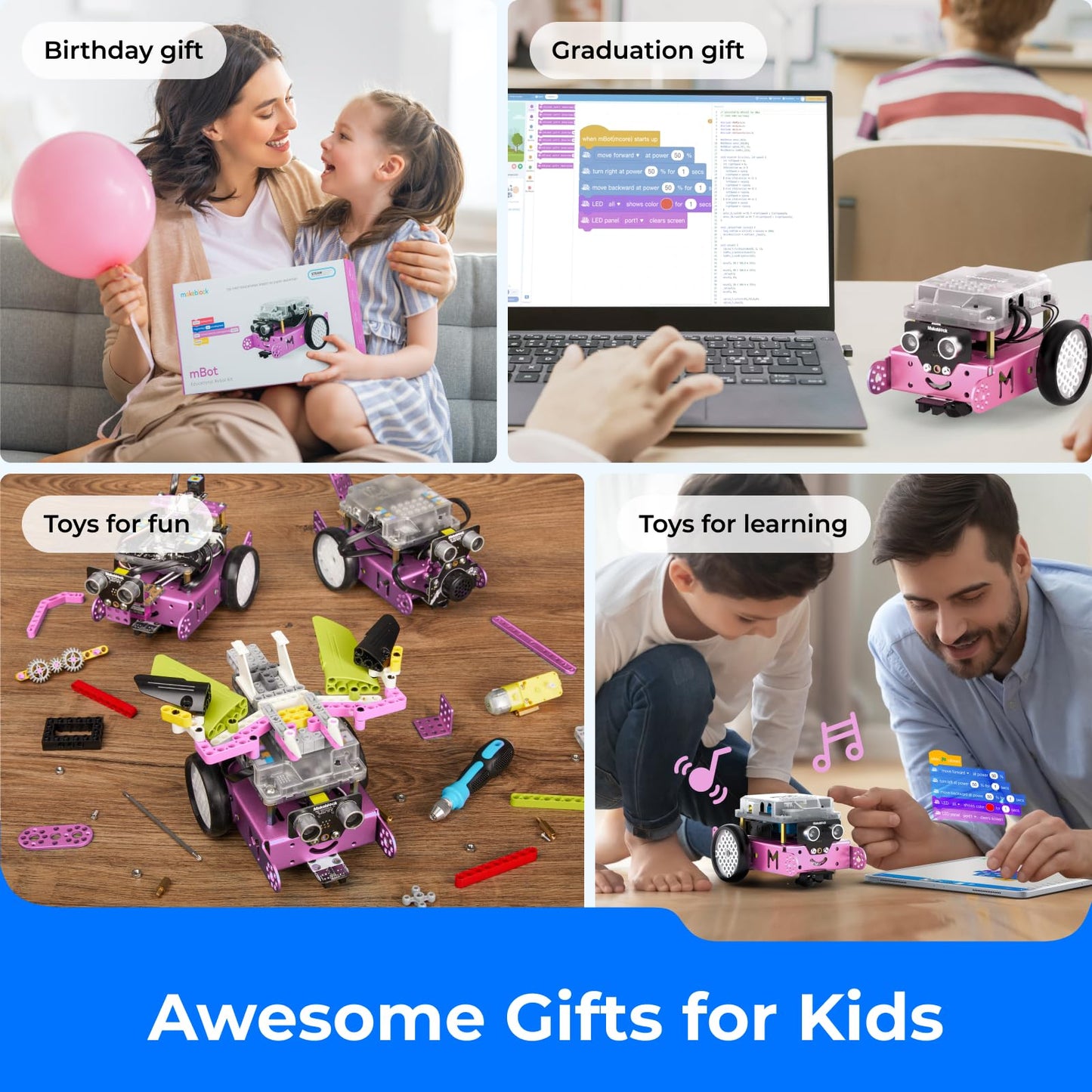 Makeblock mBot Robot Kit for Kids 8-12 — Learn Scratch & Arduino Coding (Pink)
