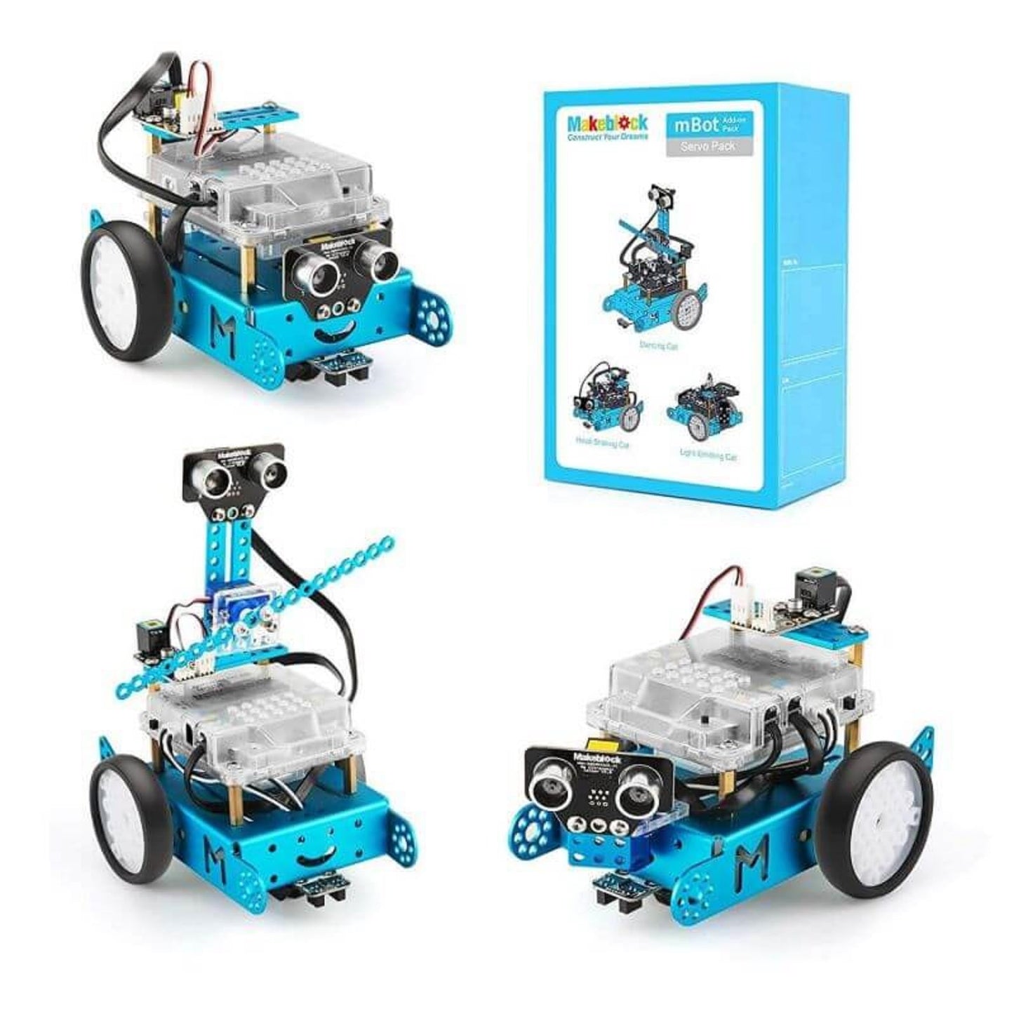 Makeblock Servo Pack: 3-in-1 Robot Add-on for mBot | Dancing, Head-Shaking, Light-Emitting Cat