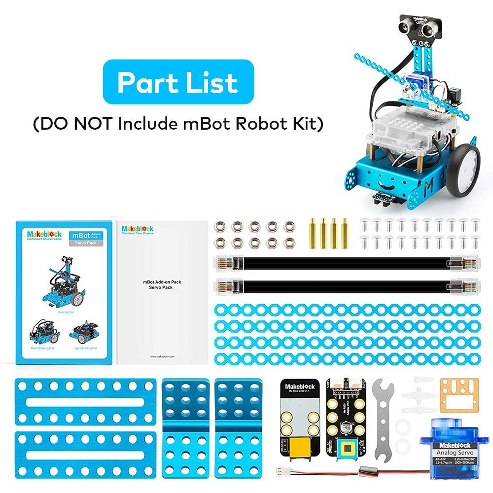 Makeblock Servo Pack: 3-in-1 Robot Add-on for mBot | Dancing, Head-Shaking, Light-Emitting Cat
