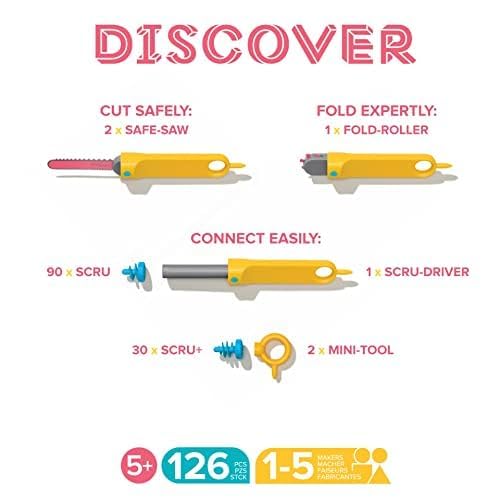 Makedo Discover: Upcycled Cardboard Construction Kit (126 Pieces) | STEM/STEAM Learning for Home & Classroom