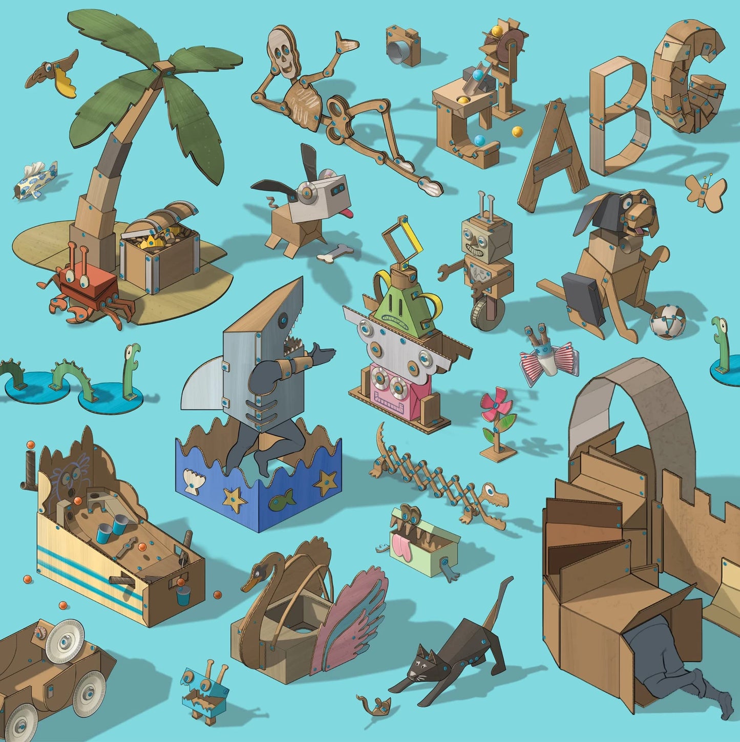 Makedo Explore | Upcycled Cardboard Construction Toolkit (50 Pieces) for STEM & STEAM Learning