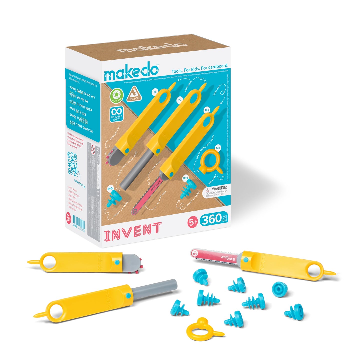 Makedo Invent – Upcycled Cardboard Construction Toolkit (360 Pieces) | STEM + STEAM Toys for Home & Classroom | Ages 5+