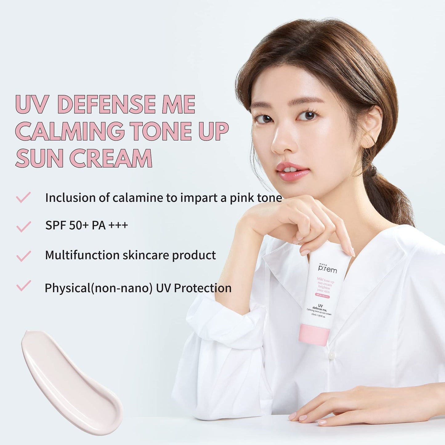 MAKEP:REM UVA UVB Defense Calamine Sun Cream SPF 50+ PA++++ – Korean Mineral, Vegan, Reef-Safe