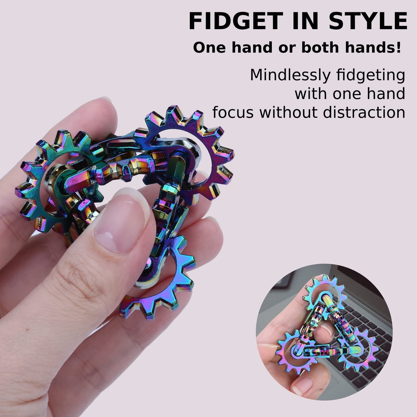 MAKWEN Infinity Gear Fidget Toy – Solid Metal Rainbow Kinetic Desk Toy