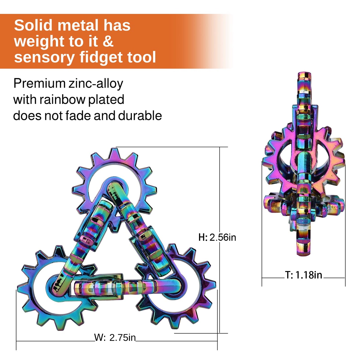 MAKWEN Infinity Gear Fidget Toy – Solid Metal Rainbow Kinetic Desk Toy