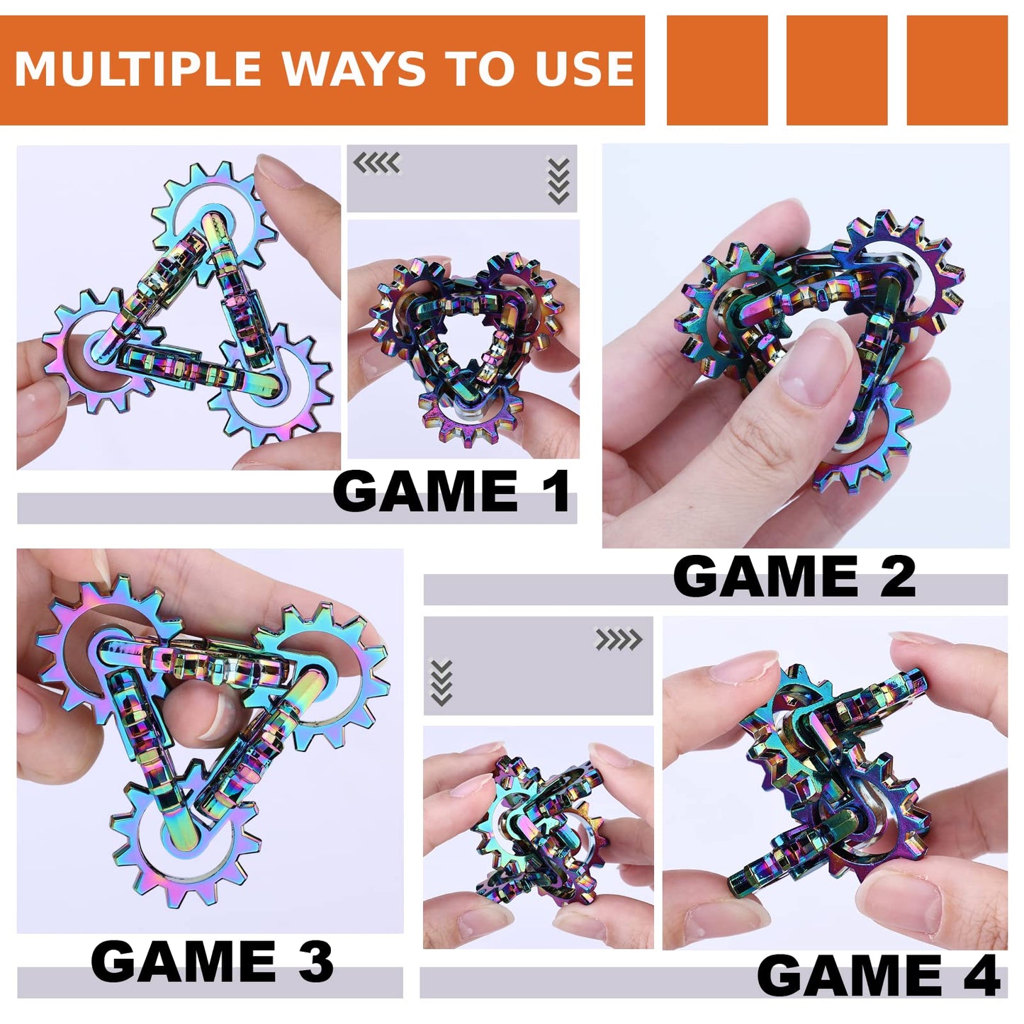 MAKWEN Infinity Gear Fidget Toy – Solid Metal Rainbow Kinetic Desk Toy