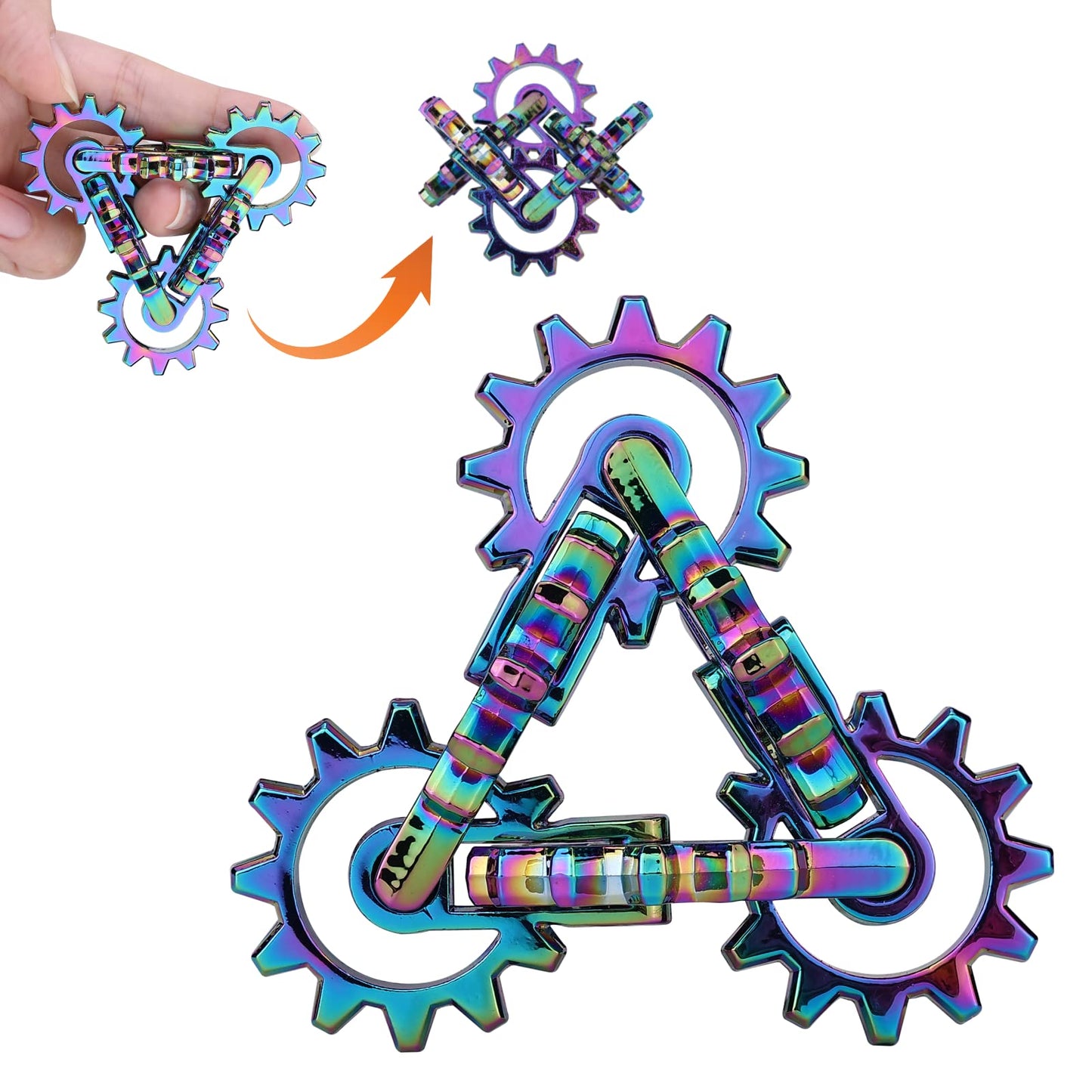 MAKWEN Infinity Gear Fidget Toy – Solid Metal Rainbow Kinetic Desk Toy
