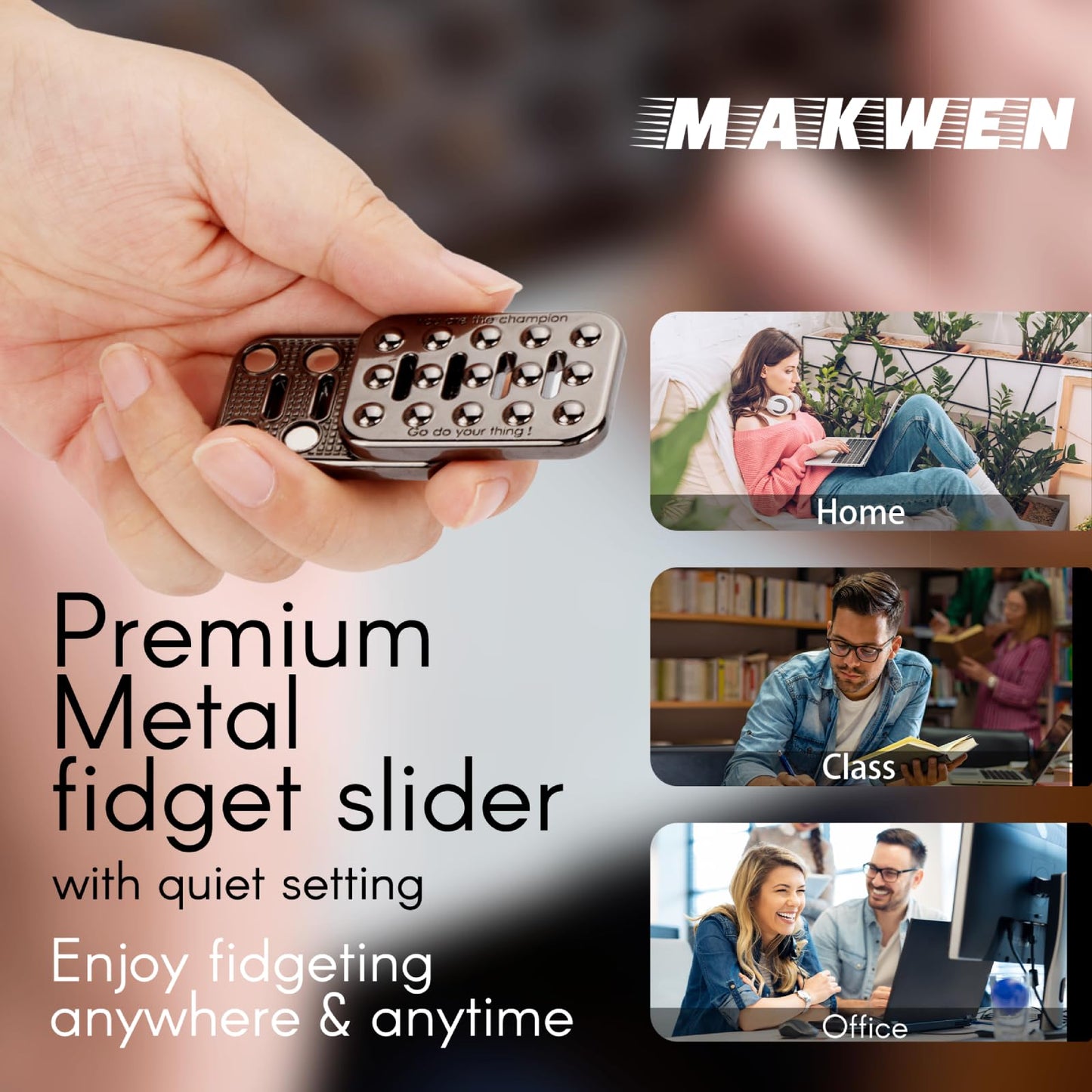 MAKWEN Metal Fidget Slider for Adults — Clear Stops, No Rattling, EDC Sensory Toy