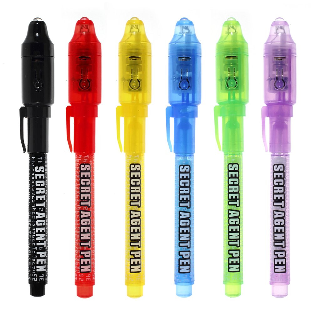 MALEDEN Invisible Ink Pen 6-Piece Set with UV Light – Secret Message Spy Pens for Gifts, Stockings & Party Favors