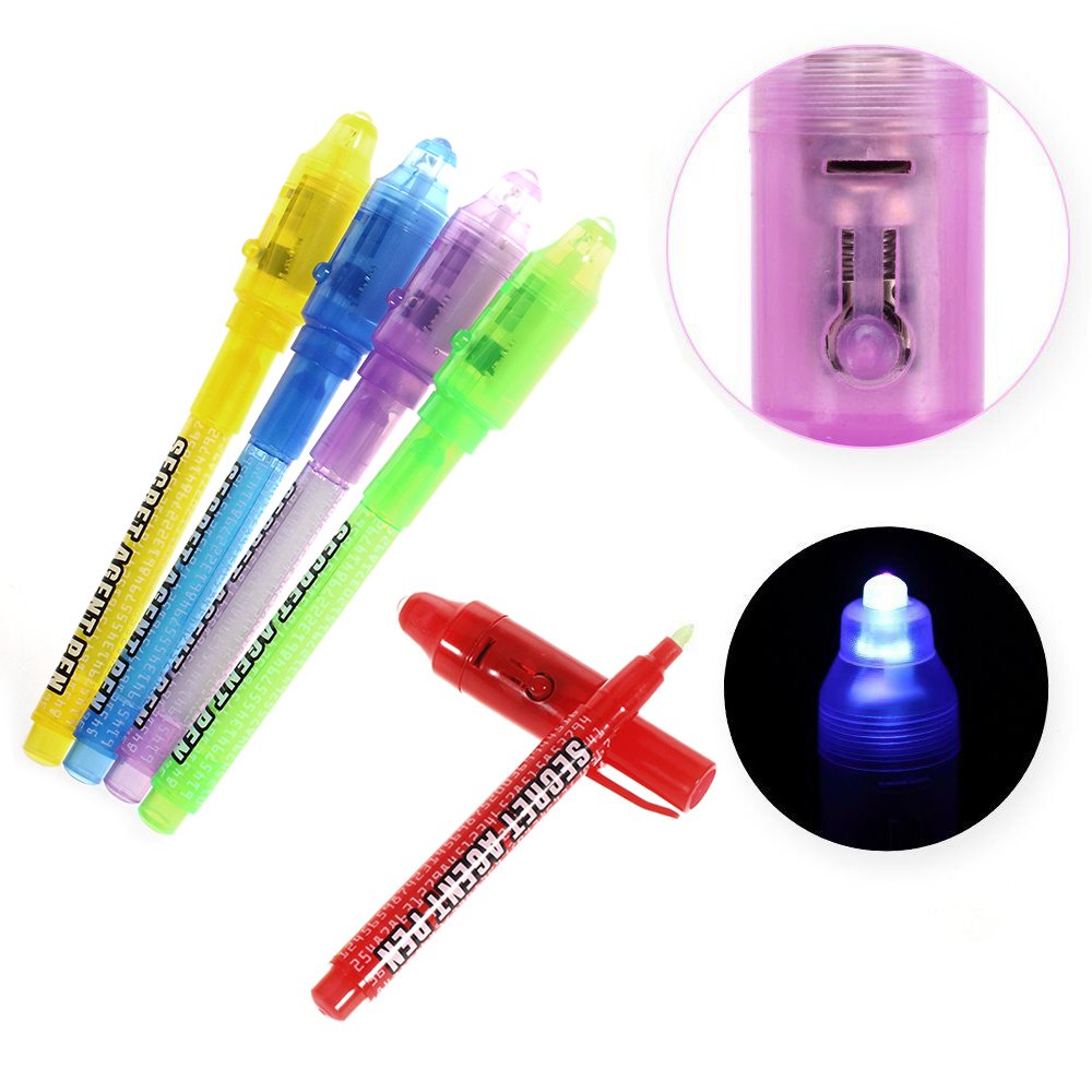 MALEDEN Invisible Ink Pen 6-Piece Set with UV Light – Secret Message Spy Pens for Gifts, Stockings & Party Favors
