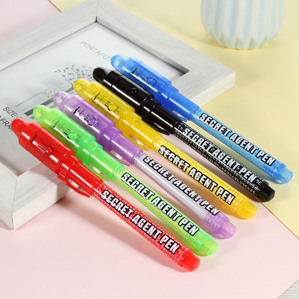 MALEDEN Invisible Ink Pen 6-Piece Set with UV Light – Secret Message Spy Pens for Gifts, Stockings & Party Favors