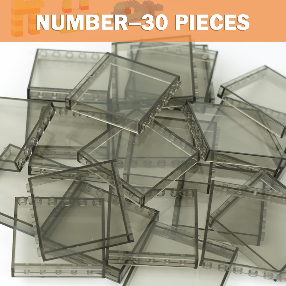 MALEKO Transparent Window Bricks 1x6x5 Grey (30pcs) – Compatible with Major Brands