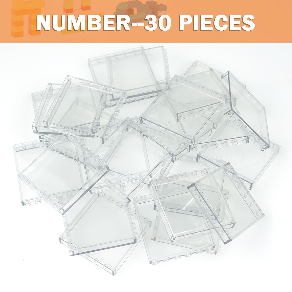 MALEKO Transparent Window Building Bricks 1x6x5 - 30pcs, Compatible with Major Brands