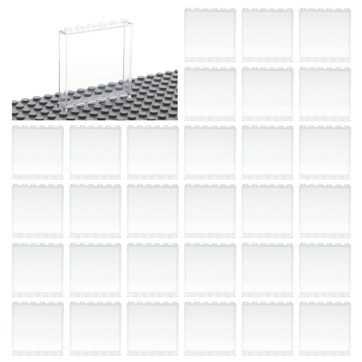 MALEKO Transparent Window Building Bricks 1x6x5 - 30pcs, Compatible with Major Brands